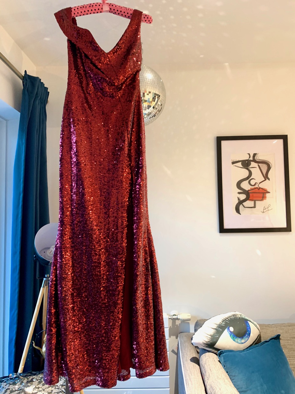 open lace back dress Plus Size Sequin & Velvet Bardot Maxi Dress - Wine main image 0