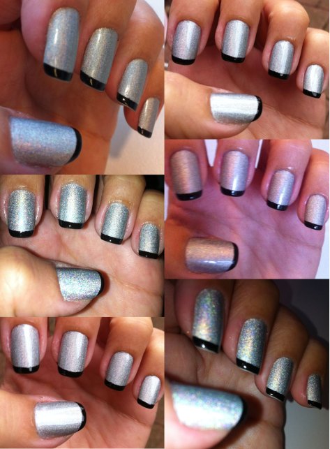 Holographic silver and black French manicure - somanylovelythings