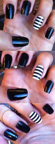 black nails with black and white nail wrap - somanylovelythings