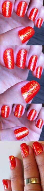 Orange glitter flakes nails - somanylovelythings